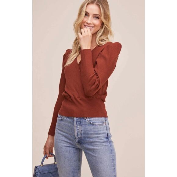 ASTR The Label Sweaters - ASTR THE LABEL Suki Puff Shoulder Sweater Rust Orange Size Med Surplice Revolve